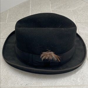 Vintage Black Fedora Hat with Feather Accent